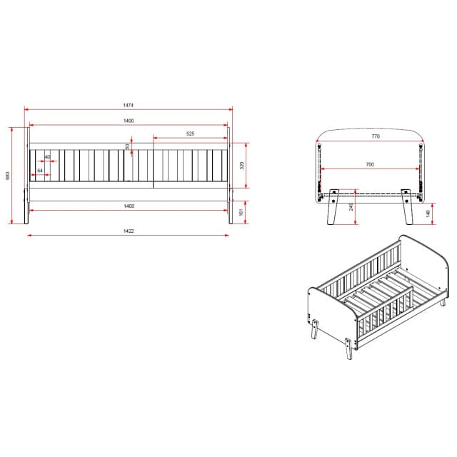 LUCEVI - Kiddy Peuter Bed - 148.2x77x68cm - Wit