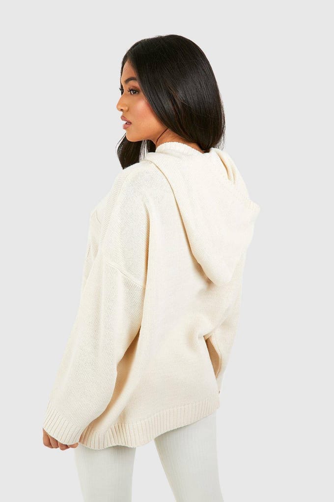 boohoo Dames Petite Dsgn Gebreide Hoodie | Creme | Maat: 34