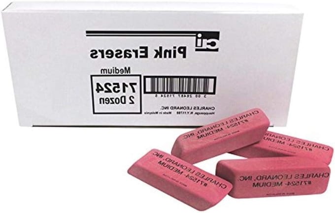 Charles Leonard Eraser, Natural Rubber, Wedge Shape Pink, Medium, 24-Pack (71524)