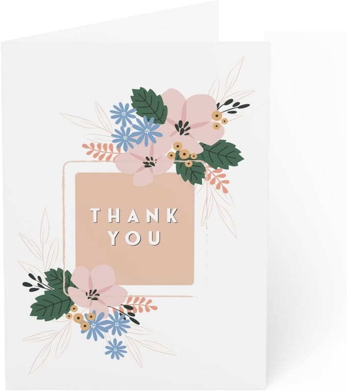 Botanische Bedankkaarten Set - Bloemenontwerp, Blanco Binnenkant, Inclusief Enveloppen