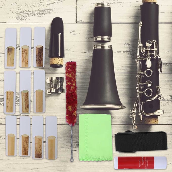 5 stuks Klarinet Verstelbare Riem Riet Reinigingsdoekje Borstel Accessoires Kit beige