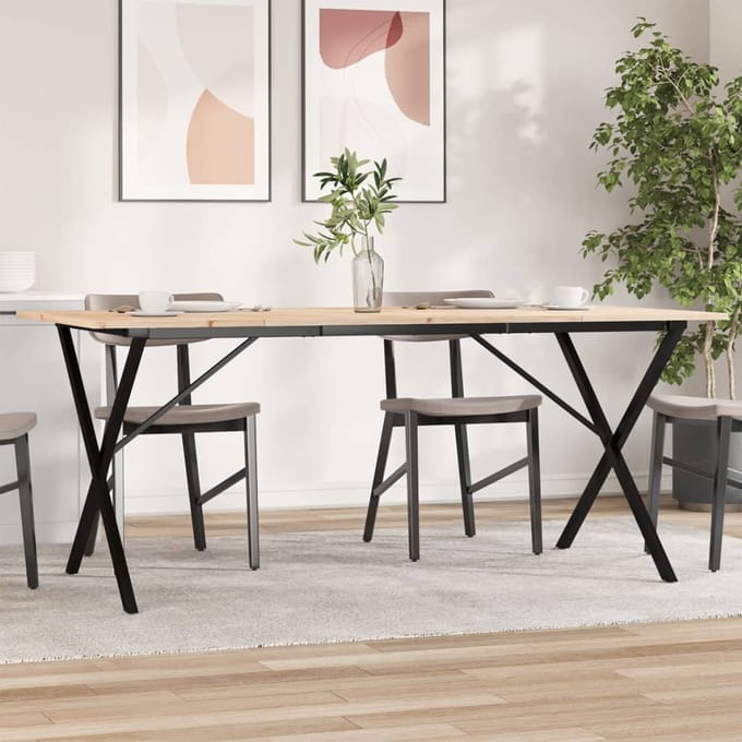 vidaXL - Eettafel - X-frame - 180x90x75 - cm - massief - grenenhout - en - staal