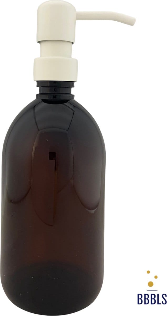 BBBLS® Design Dispenser "Blanco" | Bruin Kunststof | 500ml | RVS / Metaal Pomp Wit | Zeeppomp | Zeepdispenser | Zeephouder