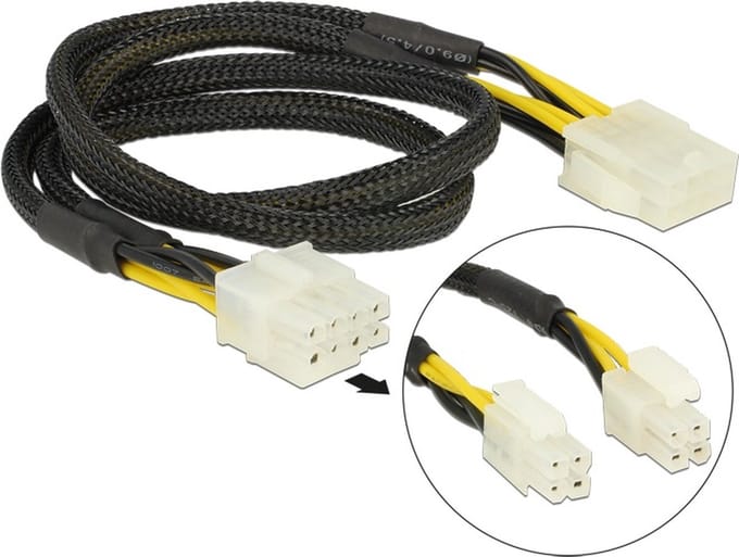 2x ATX12V P4/1x EPS12V 8-pins (m) - EPS12V 8-pins (v) voedingskabel - 0,45 meter