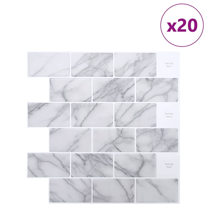 vidaXL - Subway - tegel - 20 - st - Wit - Marmer - 30 - x - 30 - cm - Polyurethaan - en - PET