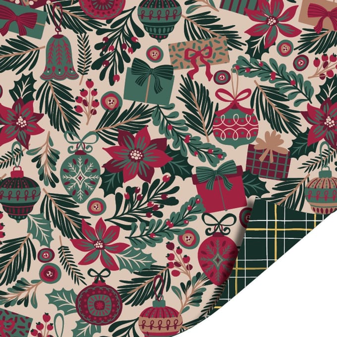 Cadeaupapier 70x200 cm - Classic Christmas - Kersttakjes - Ruit groen
