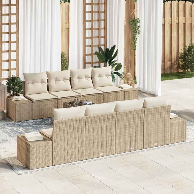 vidaXL Tuin Sofa Set 7 st Beige en Crème poly rattan