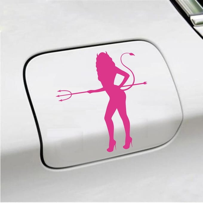 Bumpersticker - Vrouw Duivel - 14 X 13 - Roze