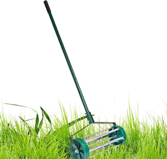 Gazonventilator - Handmatige rol - Gazon verzorgen - Robuuste constructie - 44 cm werkbreedte - Zwart