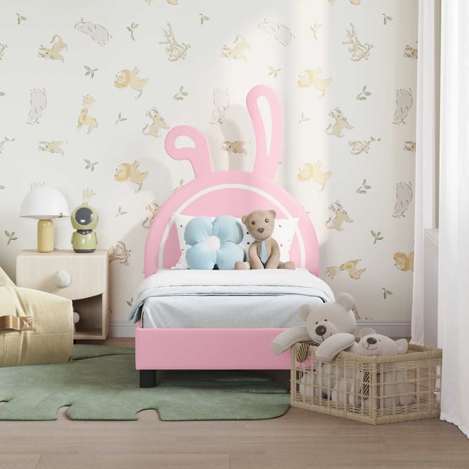 vidaXL - Peuterbedframe - met - hoofdboard - Roze - 70 - x - 140 - cm - PU