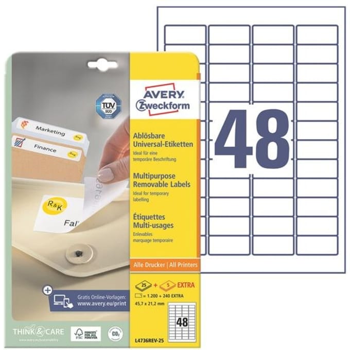 AVERY Zweckform universele etiketten, 45,7 x 21,2 mm, verwijderbaar