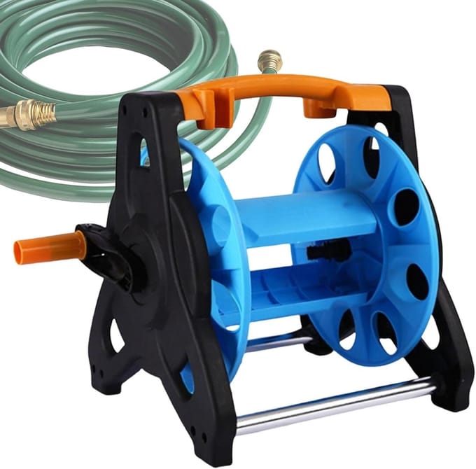 Slanghaspel Kar - Tuinslanghouder Mobiel - Water Geven - Stevige Stalen Constructie - 32.5x32x31.7 cm - Multicolor