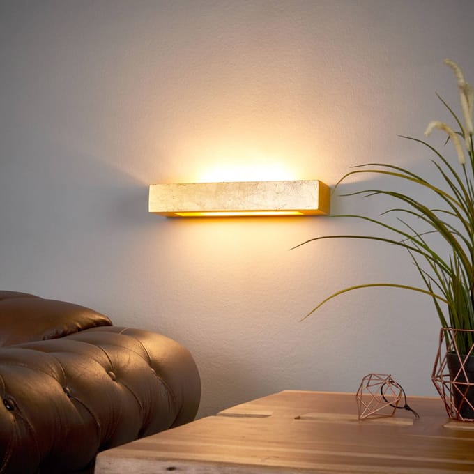 Lindby - wandlamp - 2lichts - Gips, metaal - H: 6 cm - E14 - goud