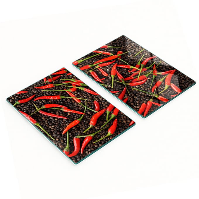Glazen snijplanken met chilipepermotief, 2x40x52 cm