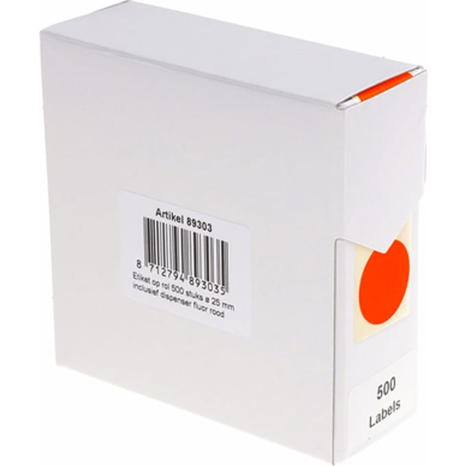 Etiket Rillprint 25mm op rol fluor rood 500 stuks