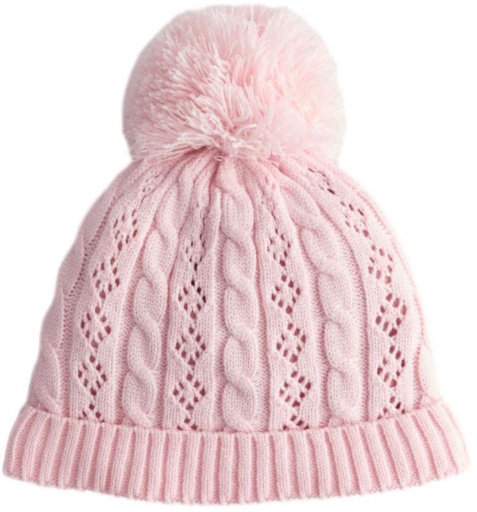 Next - Meisjes - Ajourgebreide muts met kabelpatroon en pompon - Roze