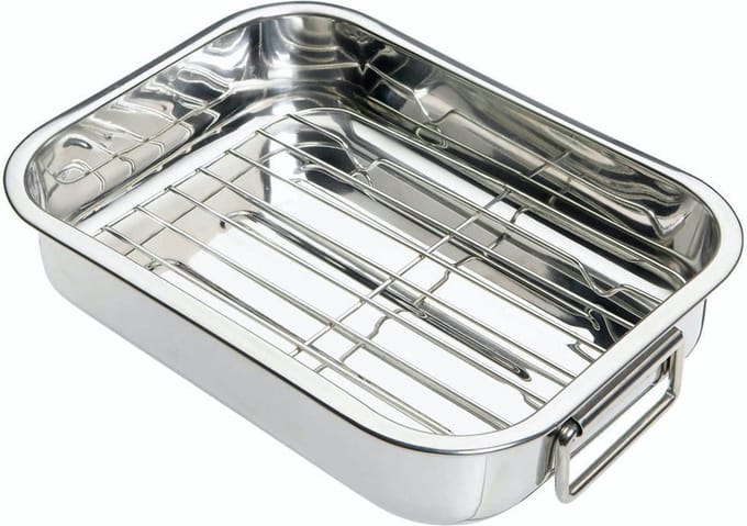 KitchenCraft Kleine roestvrijstalen braadslede met rek - 27 x 20 cm