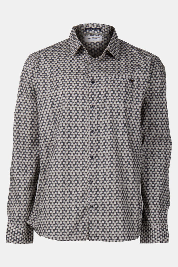 No Excess Shirt Stretch Allover Printed Smoke Größe: L | Casual hemden Outlet | Herren