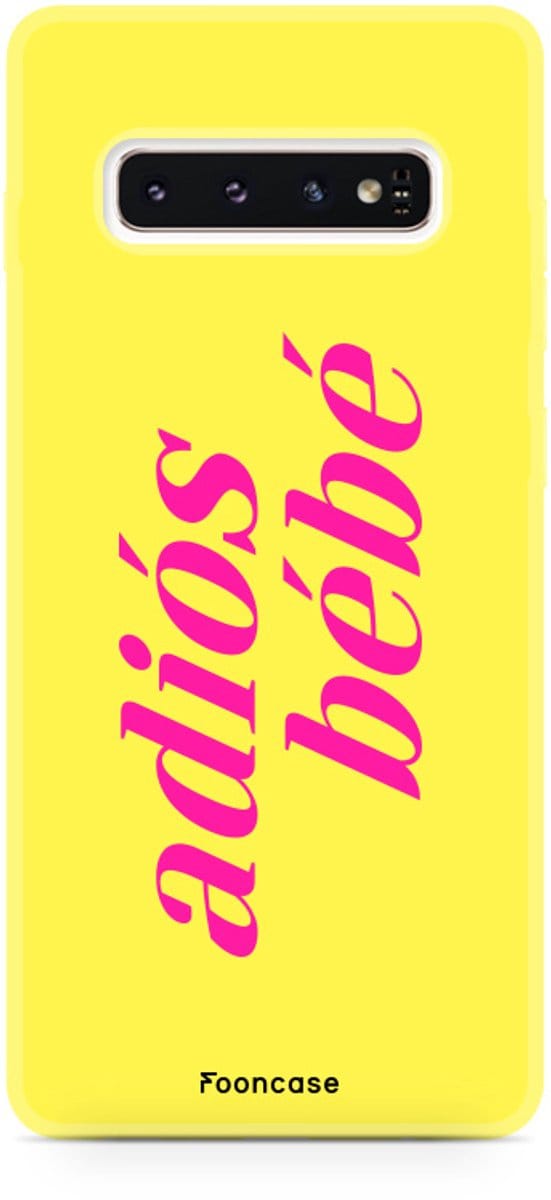 Fooncase Hoesje Geschikt voor Samsung Galaxy S10 Plus - Shockproof Case - Back Cover / Soft Case - Adios Bebe / Geel & Roze