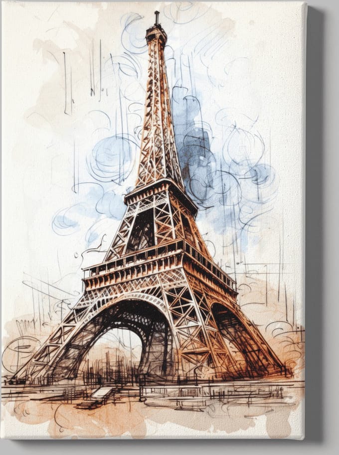Canvas Schilderij - Abstract - Eiffeltoren - Parijs - Kunst - Wanddecoratie - 60x40x2 cm