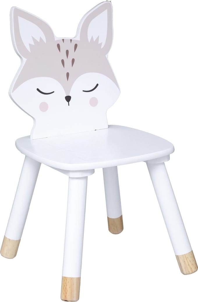 Kinder stoeltje Foxy de vos - wit - hout - D28 x H52 cm - bijzet stoeltjes