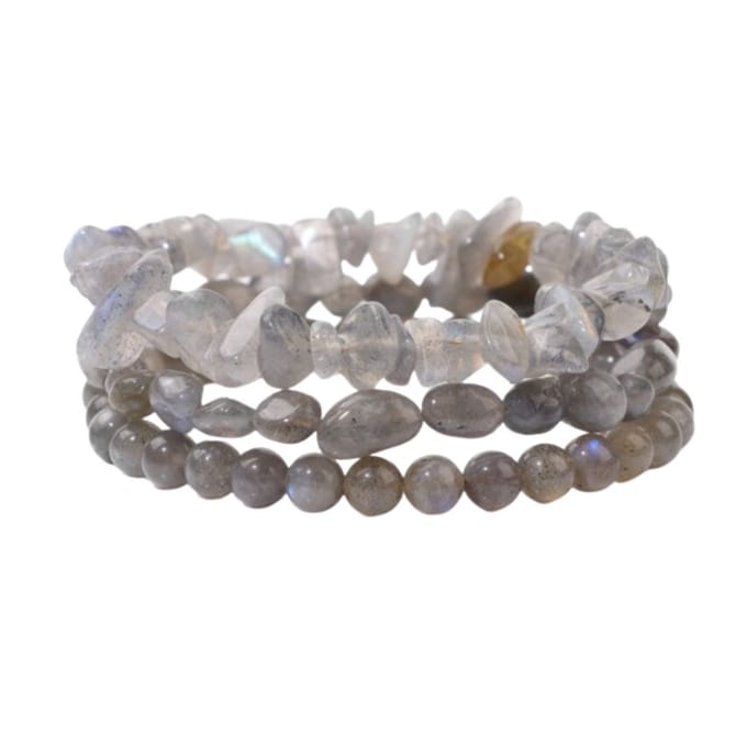 Marama - armbanden set Labradoriet - set van 3 - elastische armbanden - 17-20 cm - edelsteen -damesarmband - grijs