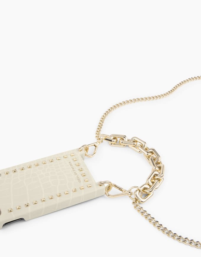 iDeal of Sweden Statement Phone Necklace Case voor iPhone 12/12 Pro Beadstuds Cream Croco