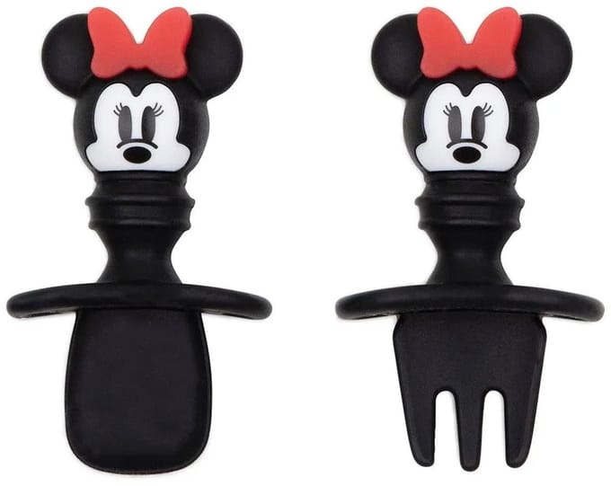 Bumkins Disney Minnie Mouse Chewtensils - Siliconen Baby Bestekset - Lepel en Vork - Oefenbestek en Eerste Bestek voor Zelf Eten - Baby Led Weaning BLW - Vanaf 6 Maanden - Vaatwasserbestendig - BPA-vrij - Zwart