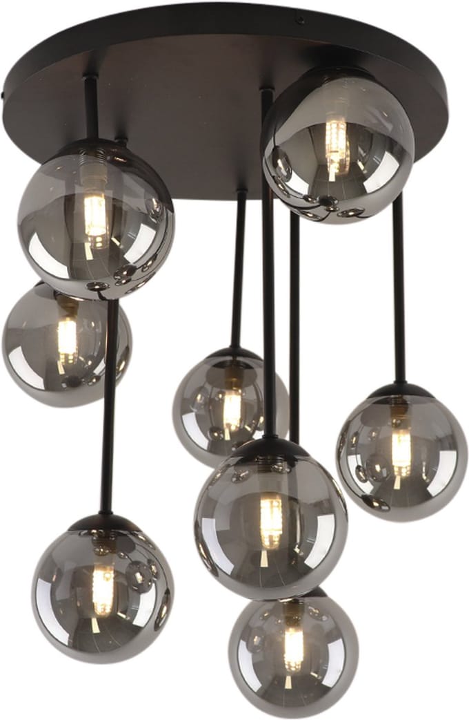 Olucia - STACY - Plafondlamp - Grijs / Zwart - Vorm: Rond