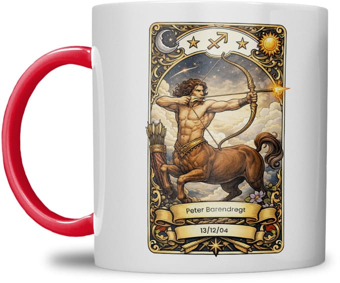 Sterrenbeeld mok - Boogschutter - Rood - Tarot mok - Gepersonaliseerd met naam en datum