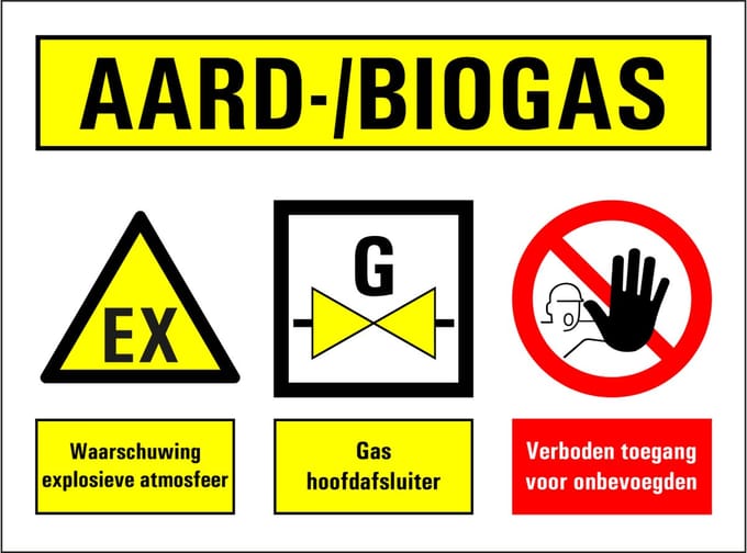 Aardgas of biogas opslag sticker 280 x 210 mm