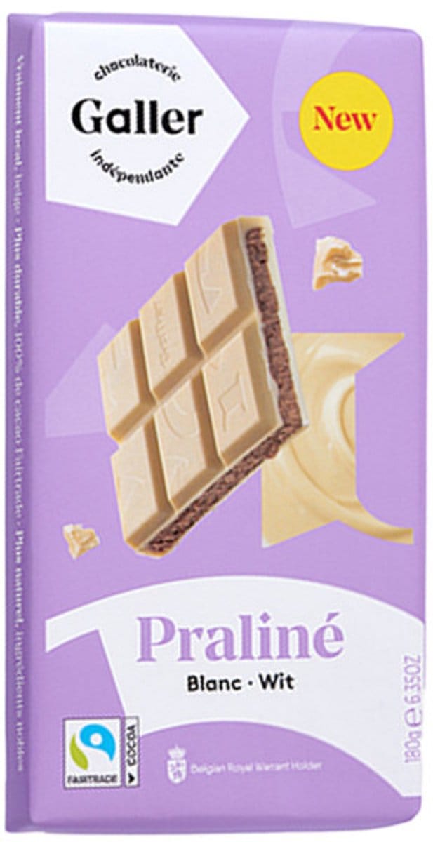 Witte chocoladetablet met pralinévulling Galler Blanc Praline, 180 g