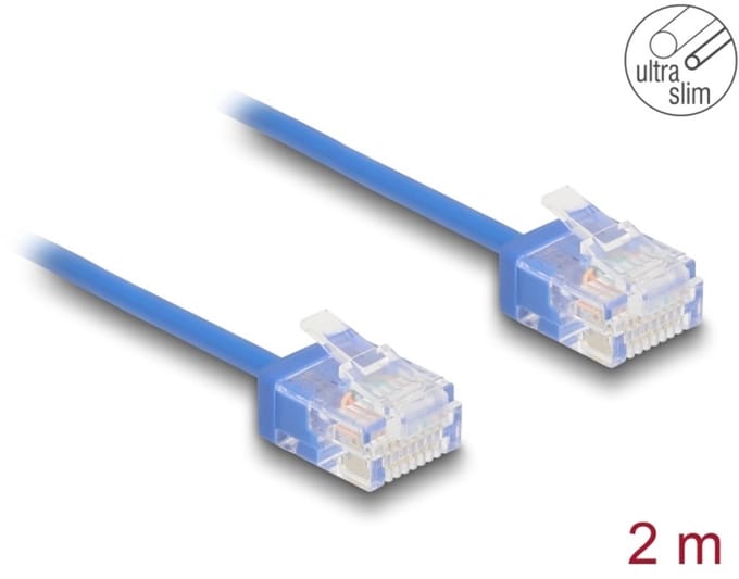Delock RJ45 Network Cable Cat.6 UTP Ultra Slim 2 m blue with short plugs