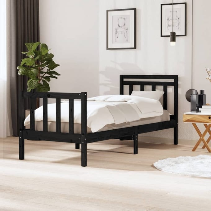 vidaXL - Bedframe - massief - hout - zwart - 75x190 - cm
