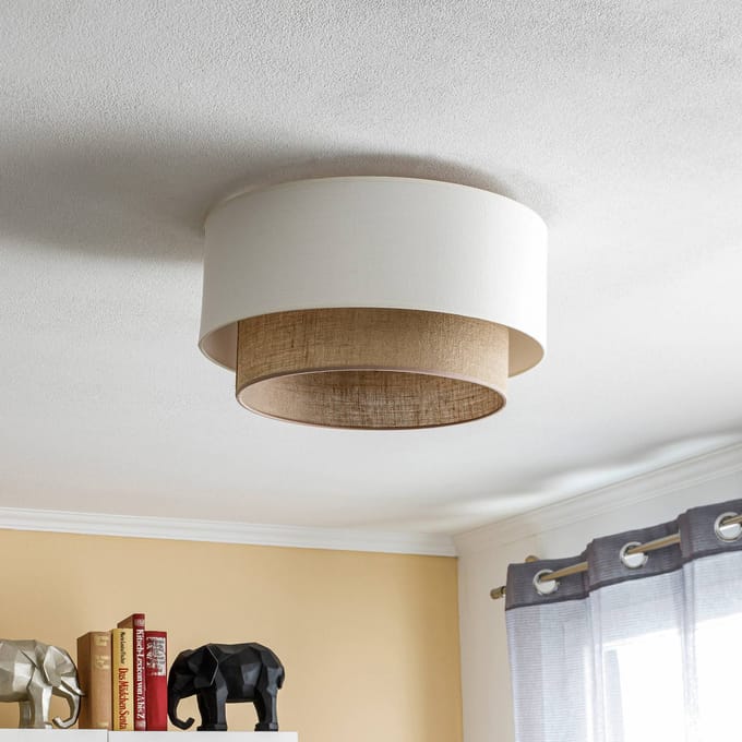 Duolla Plafondlamp Boho, ecru/bruin, Ø 45 cm, textiel