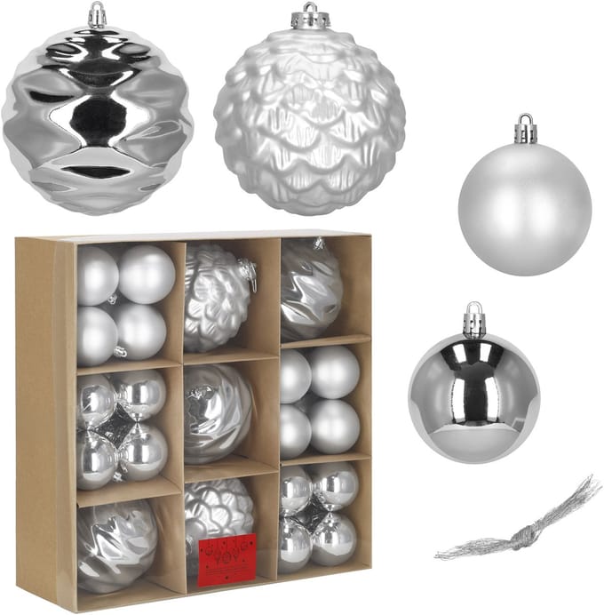 Springos Kerstballen | 37 Stuks | 6/12 cm | Zilver