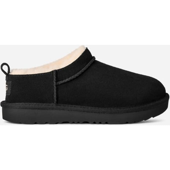 UGG® Classic Micro for Kids in Black, Size 2, Suede/Polyester/Wool