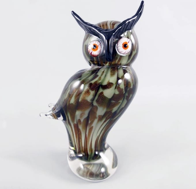 AL - Uil - Groen / Bruin - Glaswerk - 13 x 9 x 22 cm