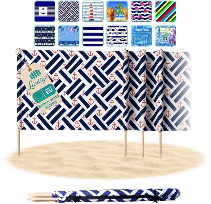 Lantigo Strandscherm Anker 4m | Windscherm Strand Microvezel UV-bestendig 80 cm
