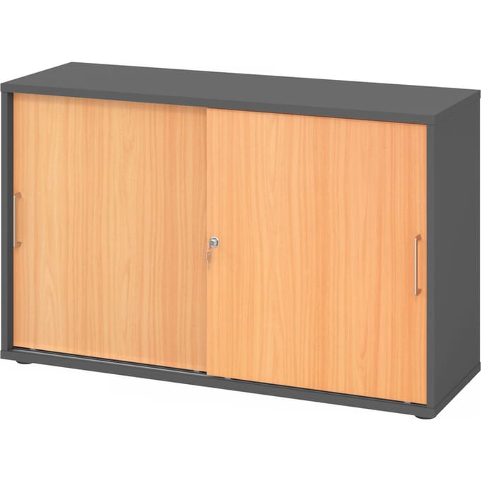 BETA 1752S | Schuifdeurkast | 2 OH - Grafiet/Beuken Metalen handvat