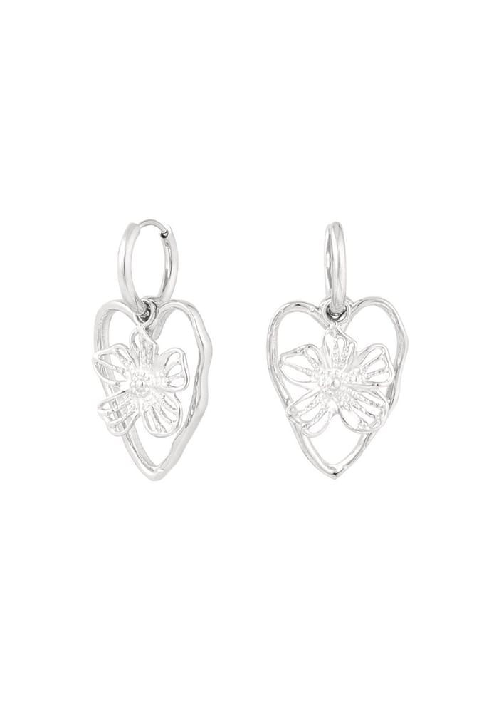 Yehwang - Oorbellen - Statement Flower Heart - Zilver - Stainless steel