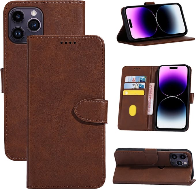 Hoesje geschikt voor iPhone 16 Pro Max - Bookcase - Pasjeshouder - Portemonnee - Kunstleer - Bruin