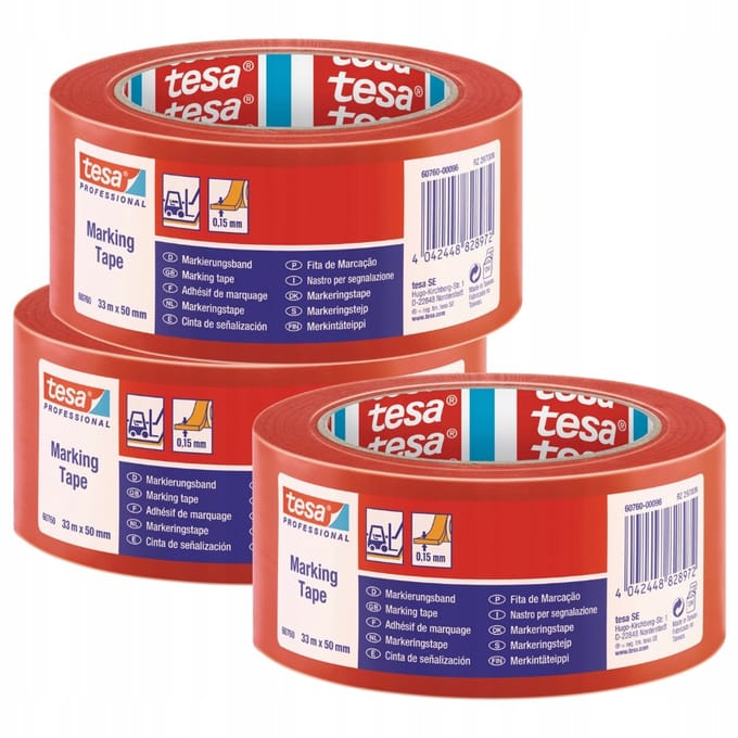 TESA Waarschuwingstape PVC Rood 33m x 50mm - 3 Rollen