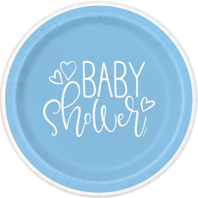 UNIQUE - 8 blauw-witte baby shower kartonnen borden 23 cm voor tafel