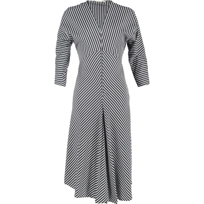 Maje Rava gestreepte twill midi-jurk in zwarte viscose