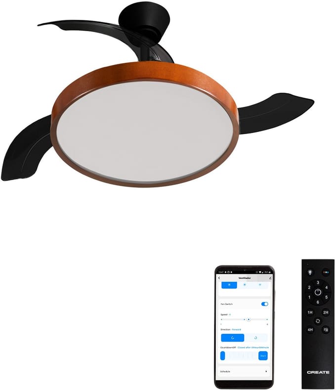 CREATE - Plafondventilator 40W stil (Ø108cm) met intrekbare bladen met licht LED - Met WiFi + afstandsbediening - WIND CLEAR STUDIO