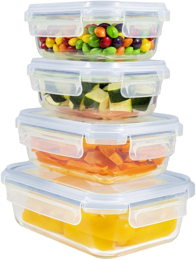 Dailygoods- Vershoudbakjes Glas - Ruimtebesparend - Set van 4 - Geschikt voor Magnetron/Vriezer - Luchtdicht - Voedselopslag Container