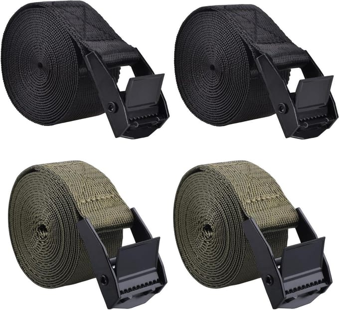 Azarxis Sjorren Ratchet Bandjes 4 Pack (Zwart - 2 Pack + Legergroen - 2 Pack, 3m)