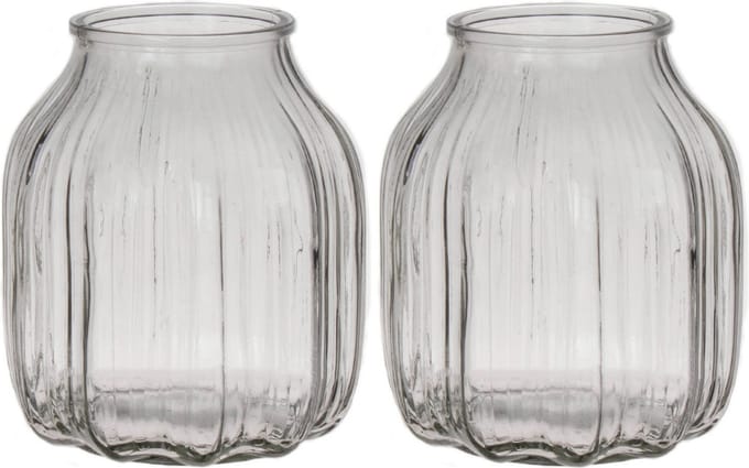 Bellatio Design Bloemenvaas klein - 2x - helder transparant glas - D14 x H16 cm - vaas