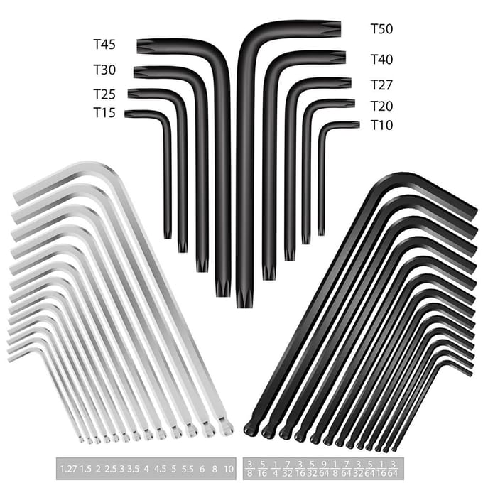 36 STUKS Inbussleutelset Lange Arm Kogelkop Zeskantsleutel Dopkop Schroefsleutel Meerdere Maten Intern 36 PCS gray